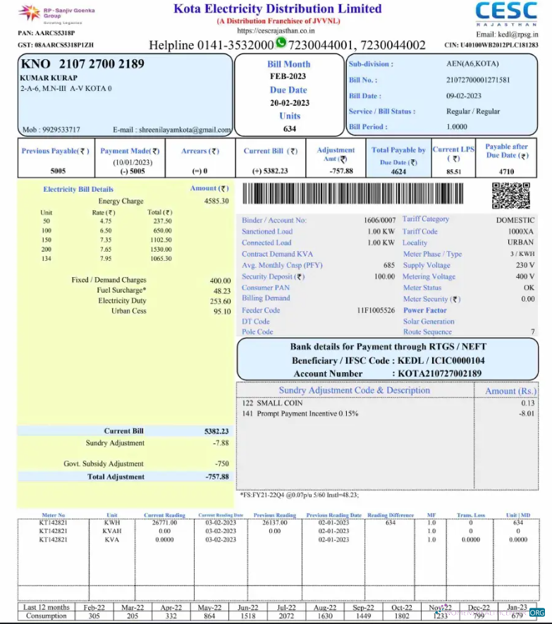 download download INDIA KOTA ELECTRICITY utiity bill Word and PDF template PDF template PDF template